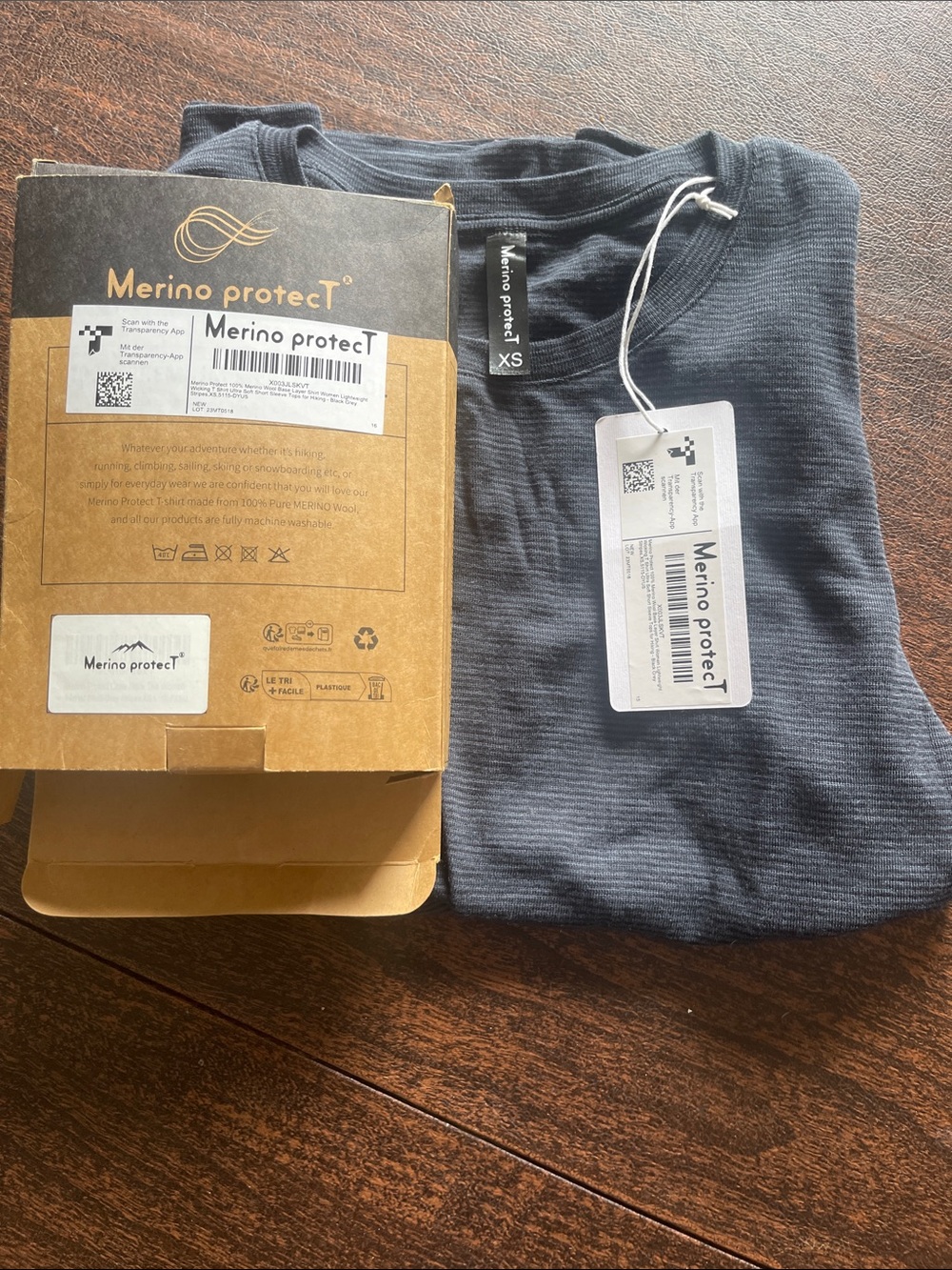 NWT 💯% Merino Wool Women's Short Sleeve T-shirt gray black striped